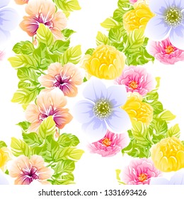 Abstract seamless pattern with plants, herbs and flowers