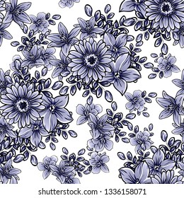 Abstract seamless pattern with plants, herbs and flowers