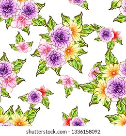 Abstract seamless pattern with plants, herbs and flowers