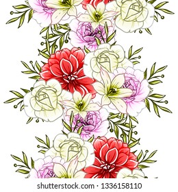 Abstract seamless pattern with plants, herbs and flowers