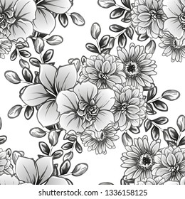 Abstract seamless pattern with plants, herbs and flowers