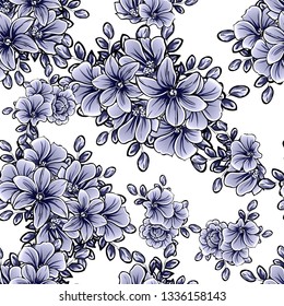 Abstract seamless pattern with plants, herbs and flowers