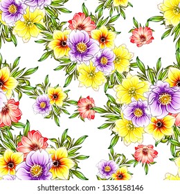 Abstract seamless pattern with plants, herbs and flowers