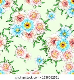 Abstract seamless pattern with plants, herbs and flowers