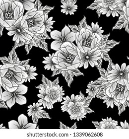 Abstract seamless pattern with plants, herbs and flowers