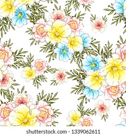 Abstract seamless pattern with plants, herbs and flowers
