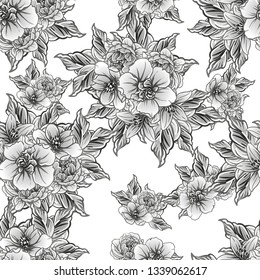 Abstract seamless pattern with plants, herbs and flowers