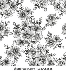 Abstract seamless pattern with plants, herbs and flowers