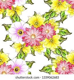 Abstract seamless pattern with plants, herbs and flowers