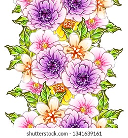Abstract seamless pattern with plants, herbs and flowers