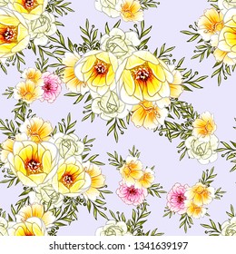 Abstract seamless pattern with plants, herbs and flowers