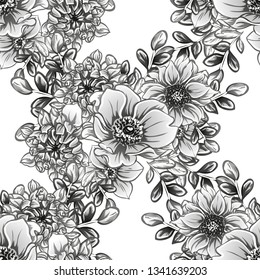 Abstract seamless pattern with plants, herbs and flowers
