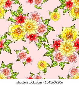 Abstract seamless pattern with plants, herbs and flowers
