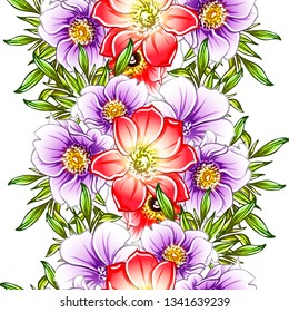 Abstract seamless pattern with plants, herbs and flowers