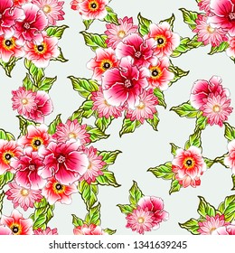 Abstract seamless pattern with plants, herbs and flowers