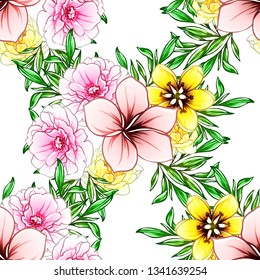 Abstract seamless pattern with plants, herbs and flowers