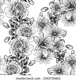 Abstract seamless pattern with plants, herbs and flowers