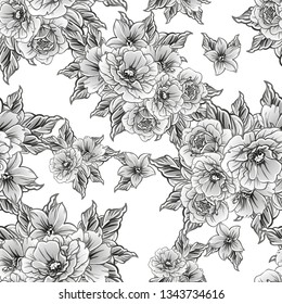 Abstract seamless pattern with plants, herbs and flowers