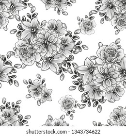 Abstract seamless pattern with plants, herbs and flowers