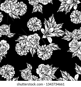 Abstract seamless pattern with plants, herbs and flowers