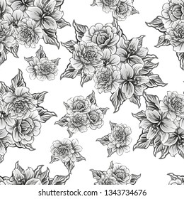 Abstract seamless pattern with plants, herbs and flowers
