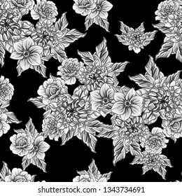 Abstract seamless pattern with plants, herbs and flowers