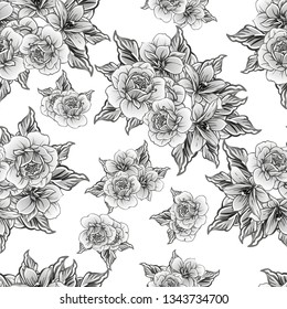 Abstract seamless pattern with plants, herbs and flowers