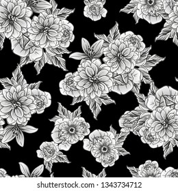 Abstract seamless pattern with plants, herbs and flowers