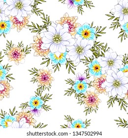 Abstract seamless pattern with plants, herbs and flowers