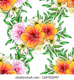 Abstract seamless pattern with plants, herbs and flowers