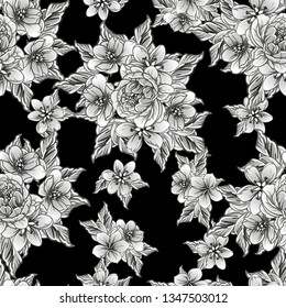 Abstract seamless pattern with plants, herbs and flowers