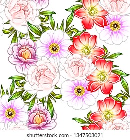 Abstract seamless pattern with plants, herbs and flowers