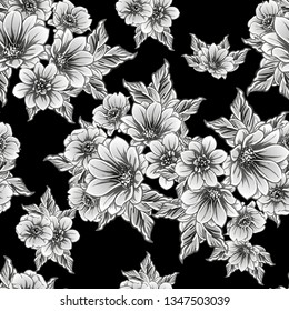 Abstract seamless pattern with plants, herbs and flowers