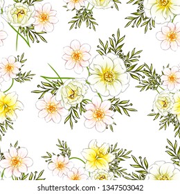 Abstract seamless pattern with plants, herbs and flowers