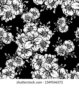 Abstract seamless pattern with plants, herbs and flowers