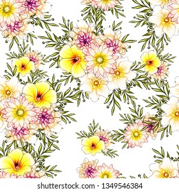 Abstract seamless pattern with plants, herbs and flowers