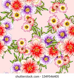 Abstract seamless pattern with plants, herbs and flowers