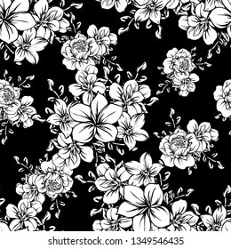 Abstract seamless pattern with plants, herbs and flowers