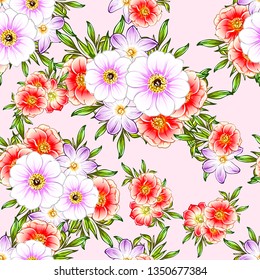 Abstract seamless pattern with plants, herbs and flowers