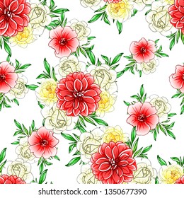 Abstract seamless pattern with plants, herbs and flowers