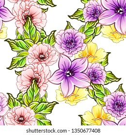 Abstract seamless pattern with plants, herbs and flowers