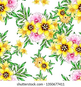 Abstract seamless pattern with plants, herbs and flowers