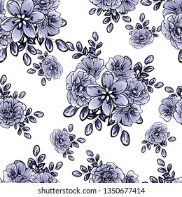 Abstract seamless pattern with plants, herbs and flowers