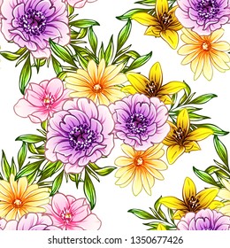 Abstract seamless pattern with plants, herbs and flowers