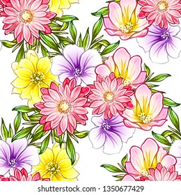 Abstract seamless pattern with plants, herbs and flowers