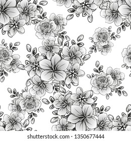 Abstract seamless pattern with plants, herbs and flowers