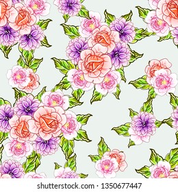 Abstract seamless pattern with plants, herbs and flowers