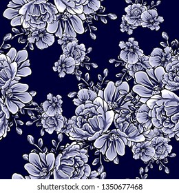 Abstract seamless pattern with plants, herbs and flowers