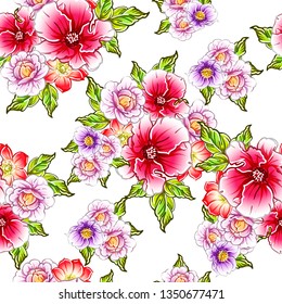 Abstract seamless pattern with plants, herbs and flowers