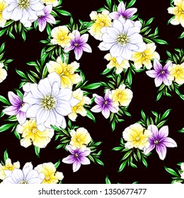 Abstract seamless pattern with plants, herbs and flowers